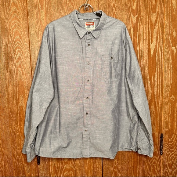 Wrangler Men's Long Sleeve 2XL Gray Casual Button Down Shirt w/‎ Textured Fabric - Picture 1 of 8